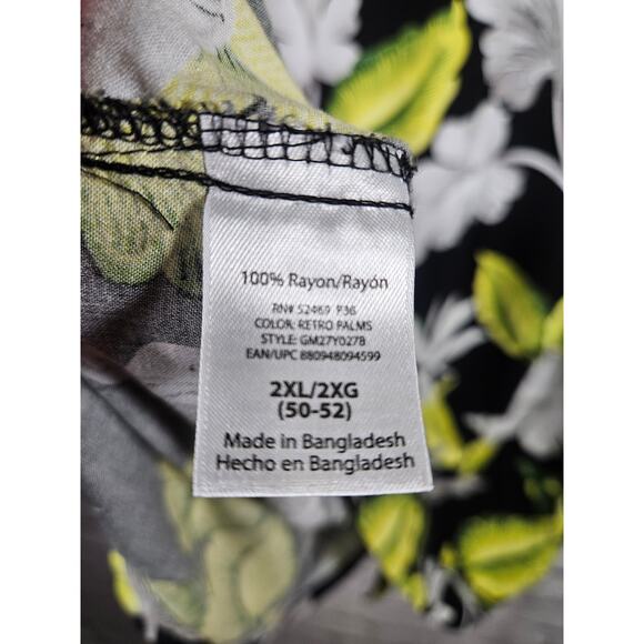 GEORGE 90s Green Black Hibiscus Hawaiian Floral Button Down Men's Shirt 2XL - Picture 6 of 6